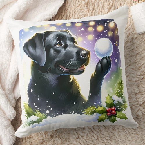 Labrador Retriever Dog Winter Snow Christmas  Throw Pillow
