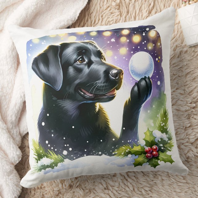 Labrador Retriever Dog Winter Snow Christmas  Throw Pillow (Creator Uploaded)