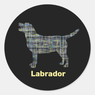 Labrador Retriever Dog Yellow & Blue Grid Classic Round Sticker