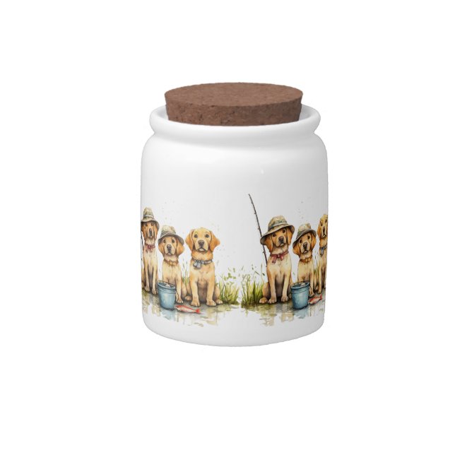 Labrador Retriever Dogs Fishing Candy Jar (Front)
