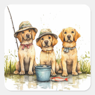 Labrador Retriever Dogs Fishing Square Sticker