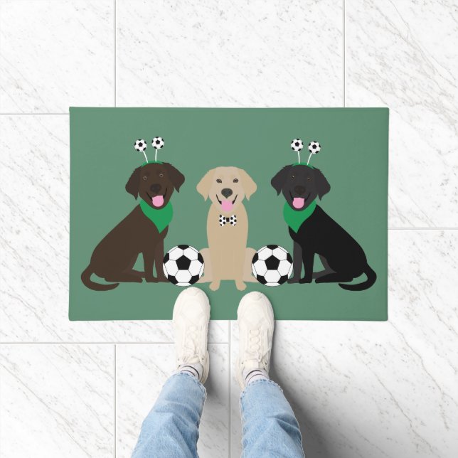 Labrador Retriever Dogs Playing Soccer Doormat (Indoor)