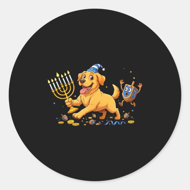 Labrador Retriever Dreidel Menorah Hanukkah Kids W Classic Round Sticker (Front)