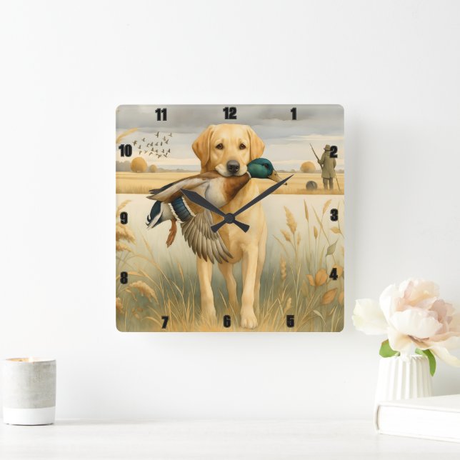  Labrador Retriever Duck Hunting Square Wall Clock (Home)