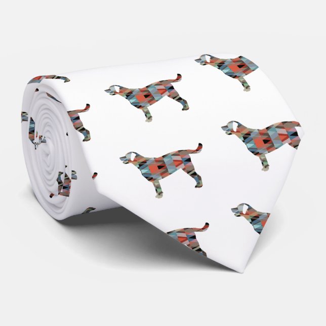 Labrador Retriever Geometric Pattern Silhouette Neck Tie (Rolled)