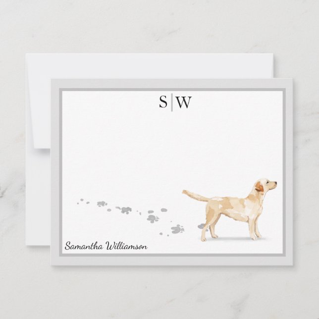 Labrador Retriever Gray Border Monogram Custom Note Card (Front)