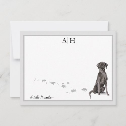 Labrador Retriever Gray Border Monogram Note Card