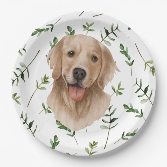Labrador Retriever Greenery Boho Baby Shower Paper Plates (Front)