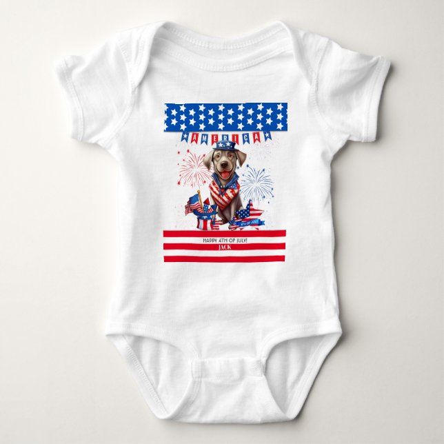 Labrador Retriever Happy 4Th Of July Independence Baby Bodysuit (Front)