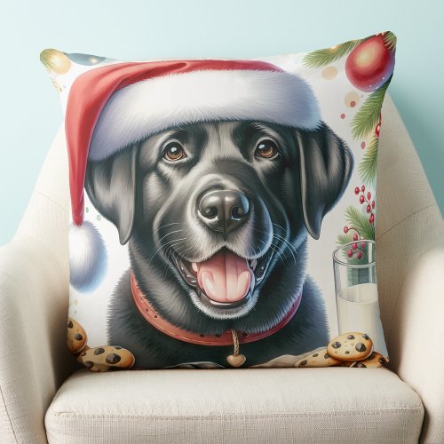 Labrador Retriever Holiday Santa Dog Christmas  Throw Pillow