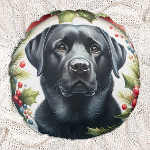 Labrador Retriever Holiday Wreath Christmas Dog Round Pillow