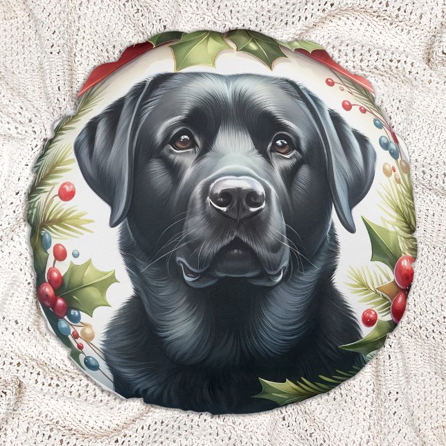 Labrador Retriever Holiday Wreath Christmas Dog  Round Pillow (Creator Uploaded)