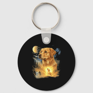 Labrador retriever howling to the moon vintage keychain
