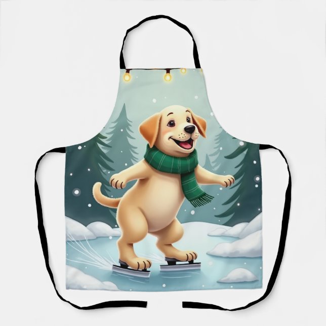 Labrador Retriever Ice Skating Christmas Painting Apron (Front)