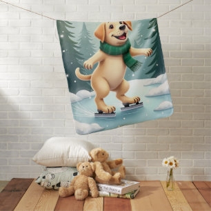 Labrador Retriever Ice Skating Christmas Painting Baby Blanket