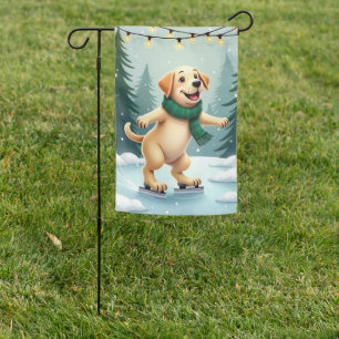 Labrador Retriever Ice Skating Christmas Painting Garden Flag
