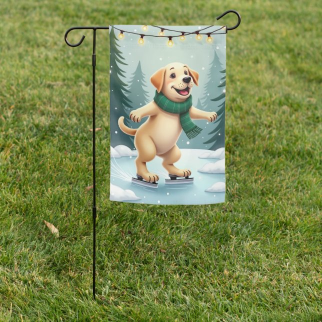 Labrador Retriever Ice Skating Christmas Painting Garden Flag (In SItu)