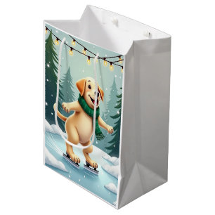 Labrador Retriever Ice Skating Christmas Painting Medium Gift Bag