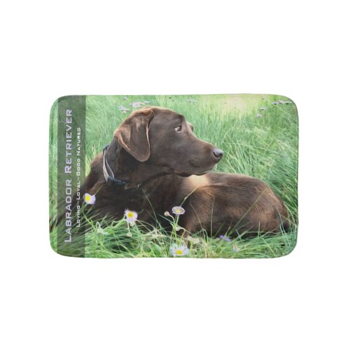 Labrador Retriever In Grass and Purple Flowers Bath Mat