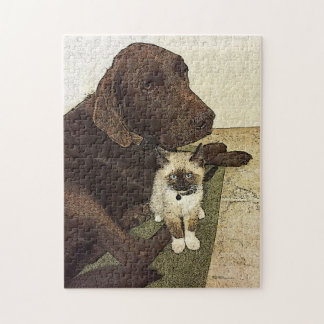 Labrador Retriever Kitten Buddy Best Friends Jigsaw Puzzle