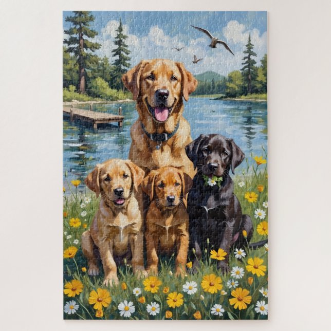 Labrador Retriever Lakeside Meadow Art Jigsaw Puzzle (Vertical)