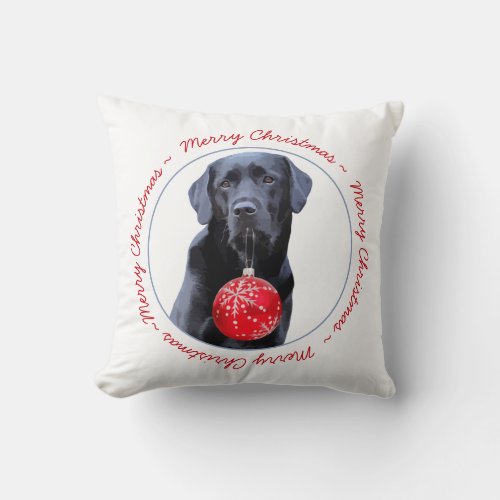 Labrador Retriever Merry Christmas Dog Black Lab Throw Pillow