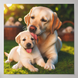Labrador Retriever mom and her puppy Poster