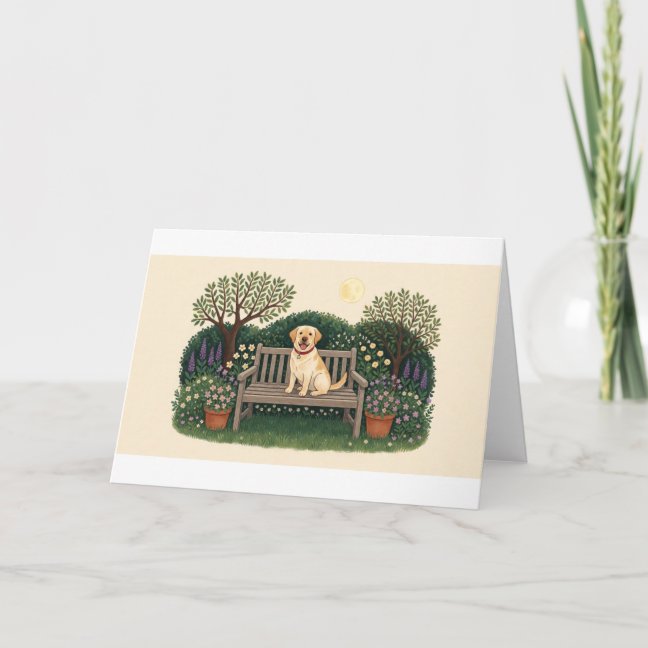Labrador Retriever Moonlit garden bench Greeting C Card
