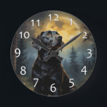 Labrador retriever on a moonlit night  round clock<br><div class="desc">Labrador retriever on a moonlight night in a forest clearing</div>