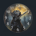 Labrador retriever on a moonlit night  round clock<br><div class="desc">Labrador retriever on a moonlight night in a forest clearing</div>