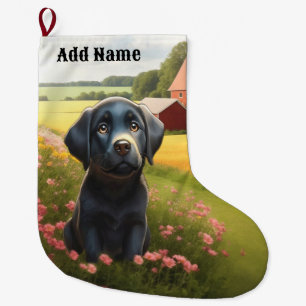 Labrador Retriever on Farm Large Christmas Stocking