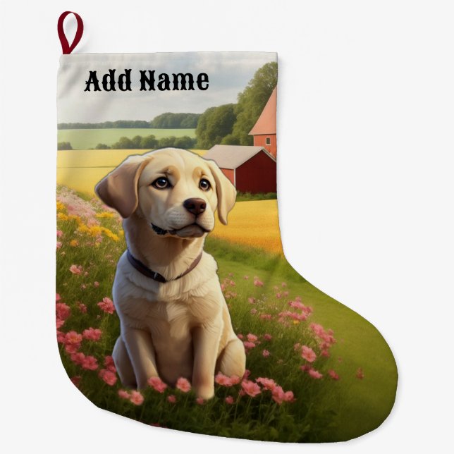 Labrador Retriever on Farm Large Christmas Stocking (Front)