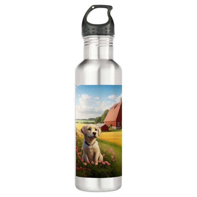 Labrador Retriever on Farm Stainless Steel Water Bottle (Front)