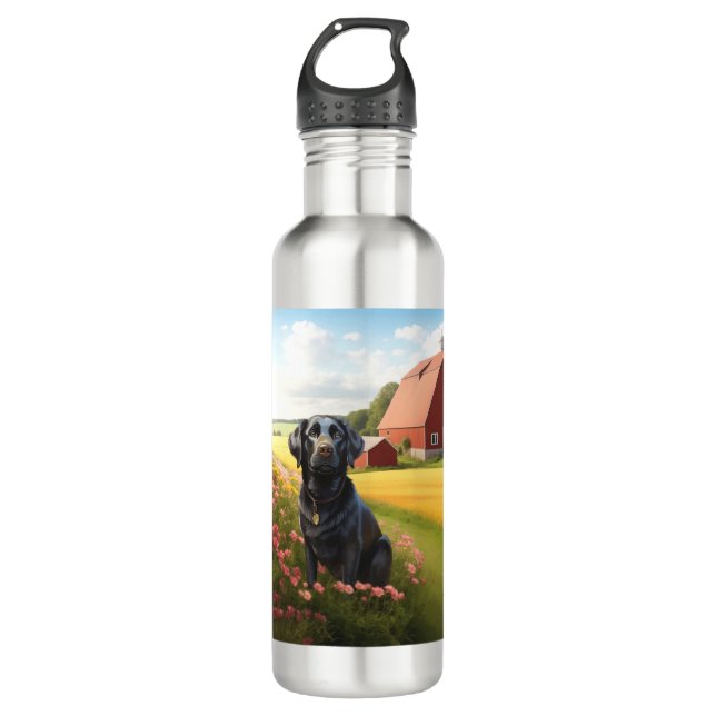 Labrador Retriever on Farm Stainless Steel Water Bottle (Front)