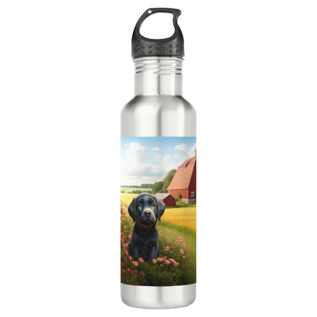 Labrador Retriever on Farm Stainless Steel Water Bottle (Front)