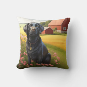 Labrador Retriever on Farm Throw Pillow