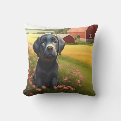 Labrador Retriever on Farm Throw Pillow