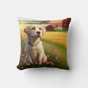 Labrador Retriever on Farm Throw Pillow