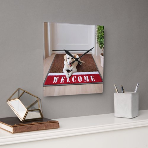 Labrador Retriever On Welcome Mat Square Wall Clock