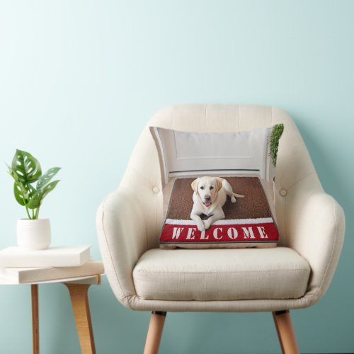 Labrador Retriever On Welcome Mat Throw Pillow