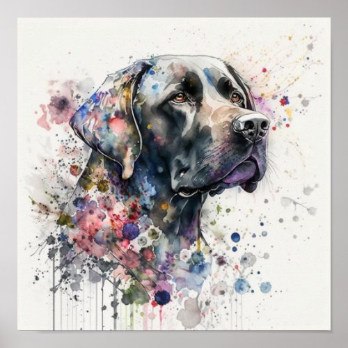 Labrador Retriever painted Blooms Poster