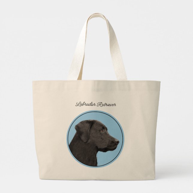 Labrador Retriever Painting Black Lab Pet Dog Art Large Tote Bag (Back)