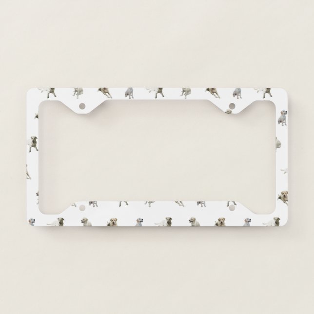 Labrador Retriever Pattern (White) License Plate Frame (Front)