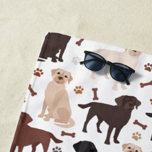 Labrador Retriever Paws and Bones Beach Towel