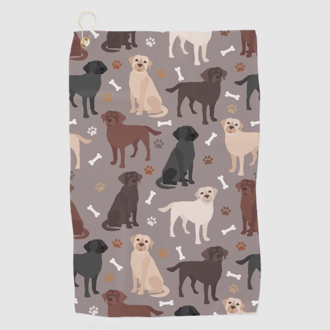 Labrador Retriever Paws and Bones Golf Towel (Front)