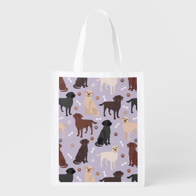 Labrador Retriever Paws and Bones Grocery Bag (Front)
