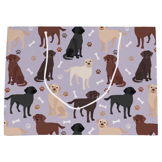 Labrador Retriever Paws and Bones Large Gift Bag (Front)