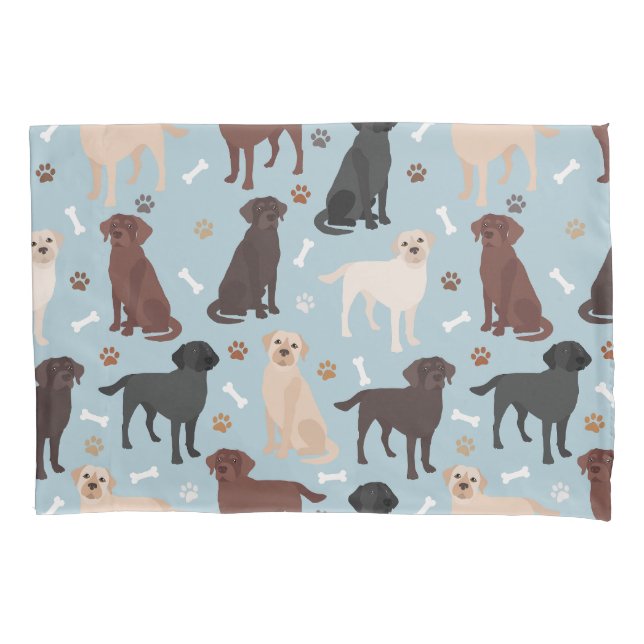 Labrador Retriever Paws and Bones Pillow Case (Front)