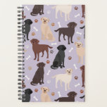 Labrador Retriever Paws and Bones Planner<br><div class="desc">Cute Labrador Retriever dogs with black, chocolate, red and yellow coat colors. Lab dogs with paw prints and dog bones pattern.</div>