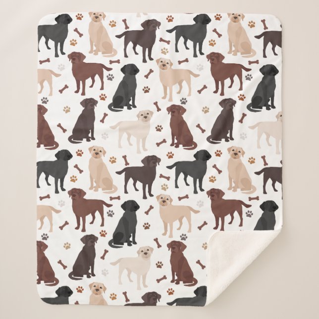 Labrador Retriever Paws and Bones Sherpa Blanket (Front)